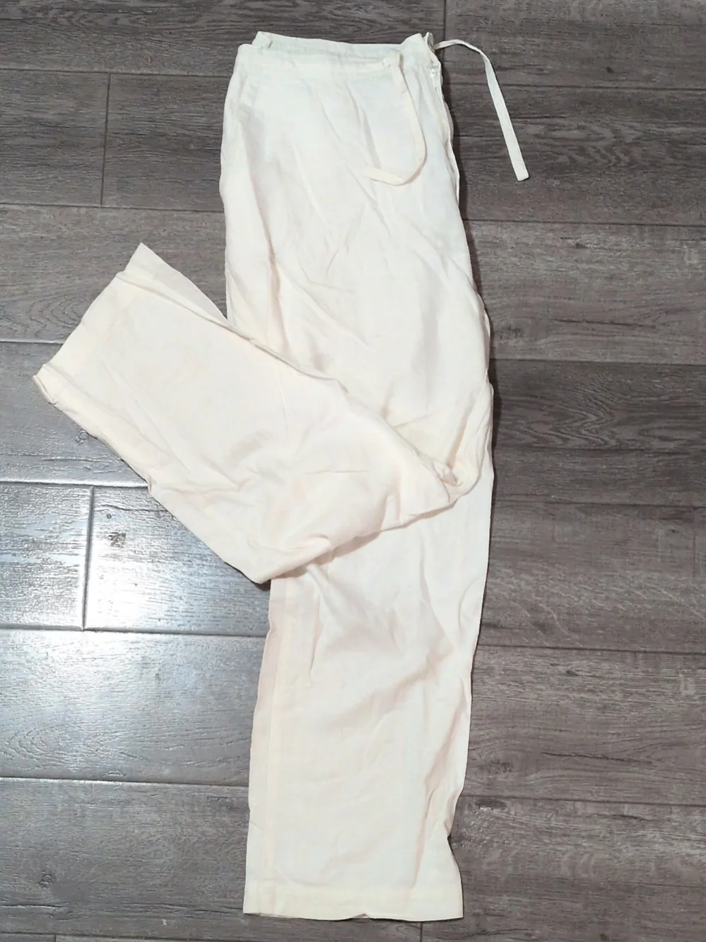 Havanera Men’s White Linen Rayon Drawstring Pants XL Elastic Waist Pockets